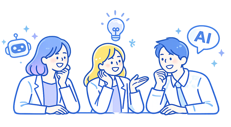 カードに肘をつく三人のビジネスパーソン